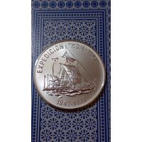 Куба 5 песо 1987 парусник Кон тики серебро