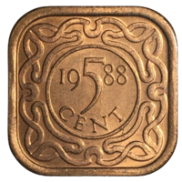 Суринам 5 центов, 1988 [AUNC] (холдер)