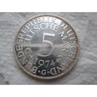 Германия ФРГ регулярный выпуск 5 марок 1974 г  СУПЕР СОСТОЯНИЕ  PROOF