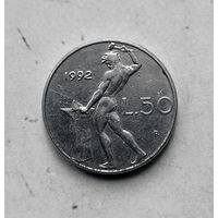 50 лир 1992 года Италия. Итальянская Республика. Единственная на аукционе!