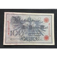 100 марок 1908 год / Германская империя банкнота тип 1883 года Blauer Hunderter / номер семь знаков, красная печать (4)