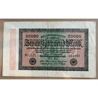 Германия рейхсбанк 20000 марок 1923 г., Ro.84е, Р:85,  в/з Ringe #6, Типография HH (Hartung & Co., Hamburg) #6