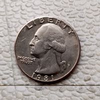 1/4 доллара (квотер) 1981(Р) года США.