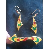 Комплект серьги и заколка позолота СССР