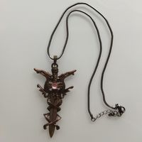 Подвеска винтажная " Меч дракона" в стиле фэнтези. Сталь. Медь. Розовый кварц. Гравировка. 8,5х4,5 см. 42 см..