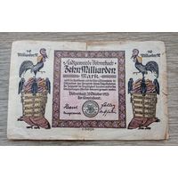 Werty71 Германия 10 миллиардов марок 1923 банкнота Фёренбах Баден петухи