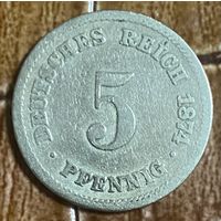 Монета 5 пфеннигов 1874 год. Германская империя.