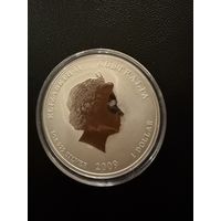 1 доллар 2008 г.  Год Быка.  Елизавета 2.  Австралия.  УНЦИЯ. СЕРЕБРО. 999 пр.