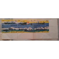КНДР 1974г. Серия из 6 марок в угл.сцепке. Корабли. гаш.