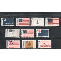 США-1968, (Мих.951-960),  **/* ( 1 м - гаш.)   ,  Флаги (полная серия)