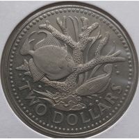 Барбадос 2 доллара 1974 г. В холдере