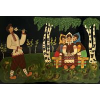 Живописное лаковое панно в стиле Палех ручная роспись СССР