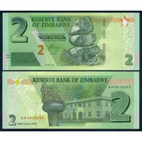 Зимбабве 2 доллара 2019 год, UNC
