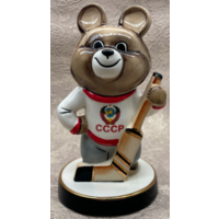 Статуэтка Олимпийский Мишка Хоккеист Фарфор Вербилки
