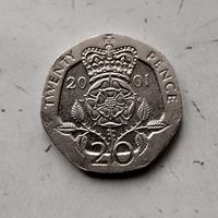 20 пенсов 2001 года Великобритания. Королева Елизавета 2. Достойный сохран!