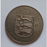 25 пенсов Гернси 1972 серебряная свадьба