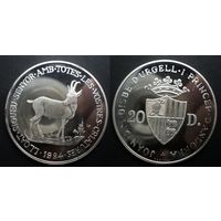 Андорра 20 динеров 1984 "Пиренейская серна" PROOF, серебро